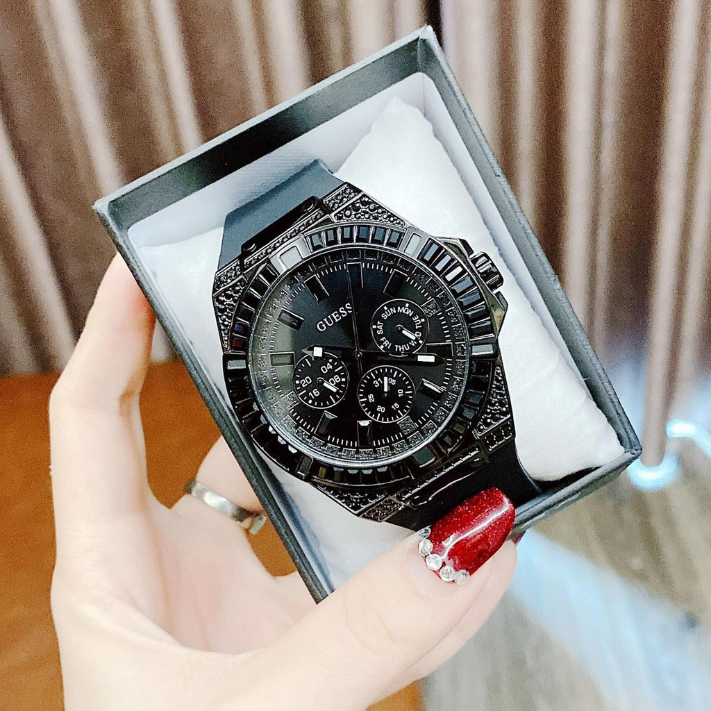 Guess Zeus Multifunction Crystals Black Dial Black Silicone Strap Watch For Men - GW0208G5 Buy Now By Guess