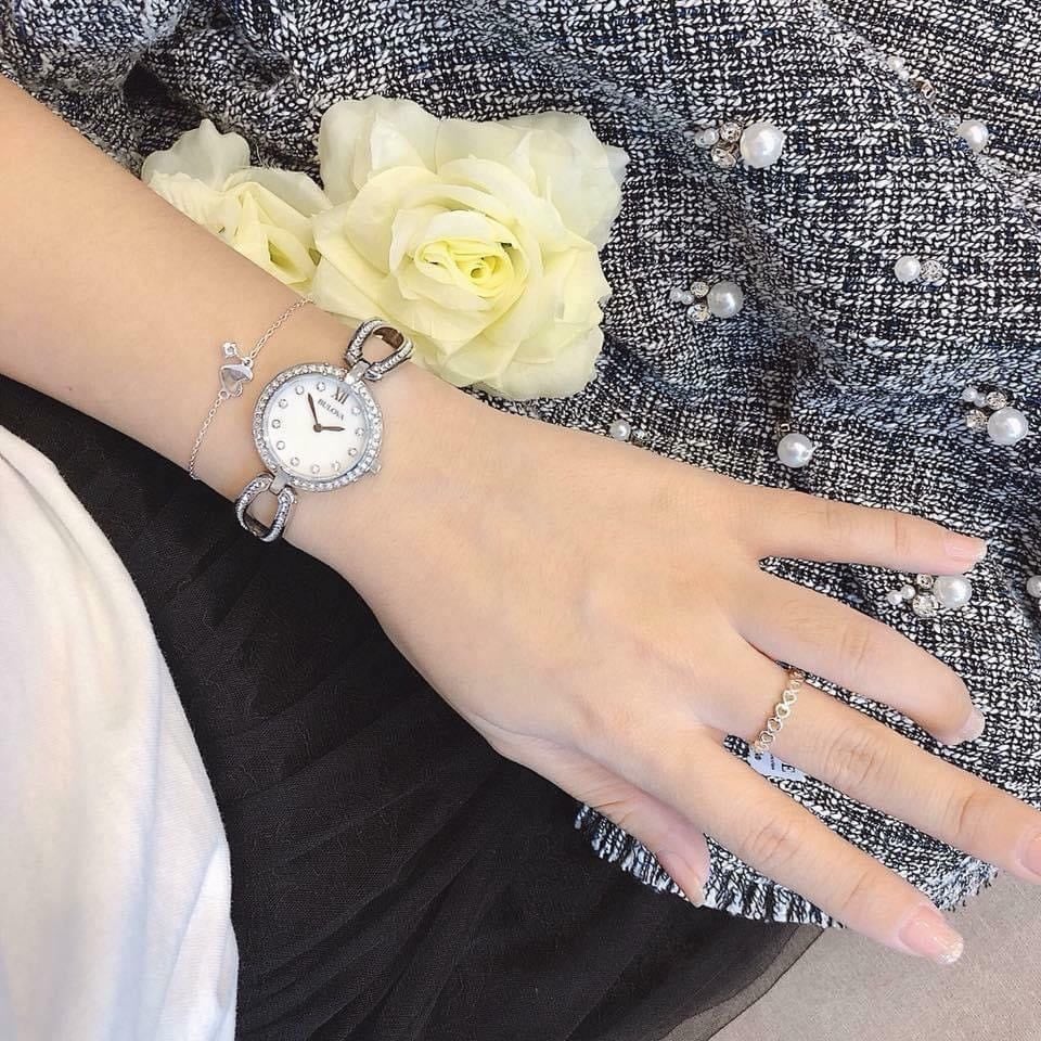 Bulova Crystals Quartz Mother of Pearl Dial Silver Steel Strap Watch for Women - 96X129 Buy Now By Bulova