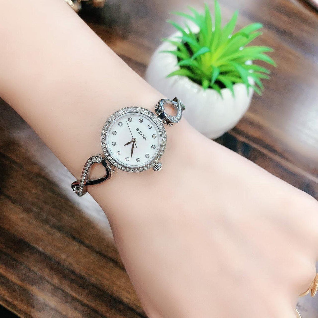 Bulova Crystals Quartz Mother of Pearl Dial Silver Steel Strap Watch for Women - 96X129 Buy Now By Bulova