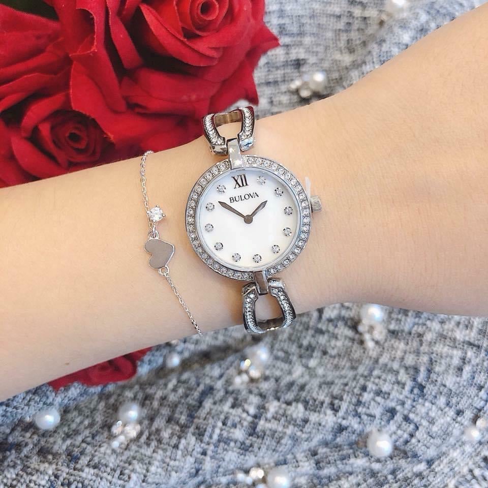 Bulova Crystals Quartz Mother of Pearl Dial Silver Steel Strap Watch for Women - 96X129 Buy Now By Bulova