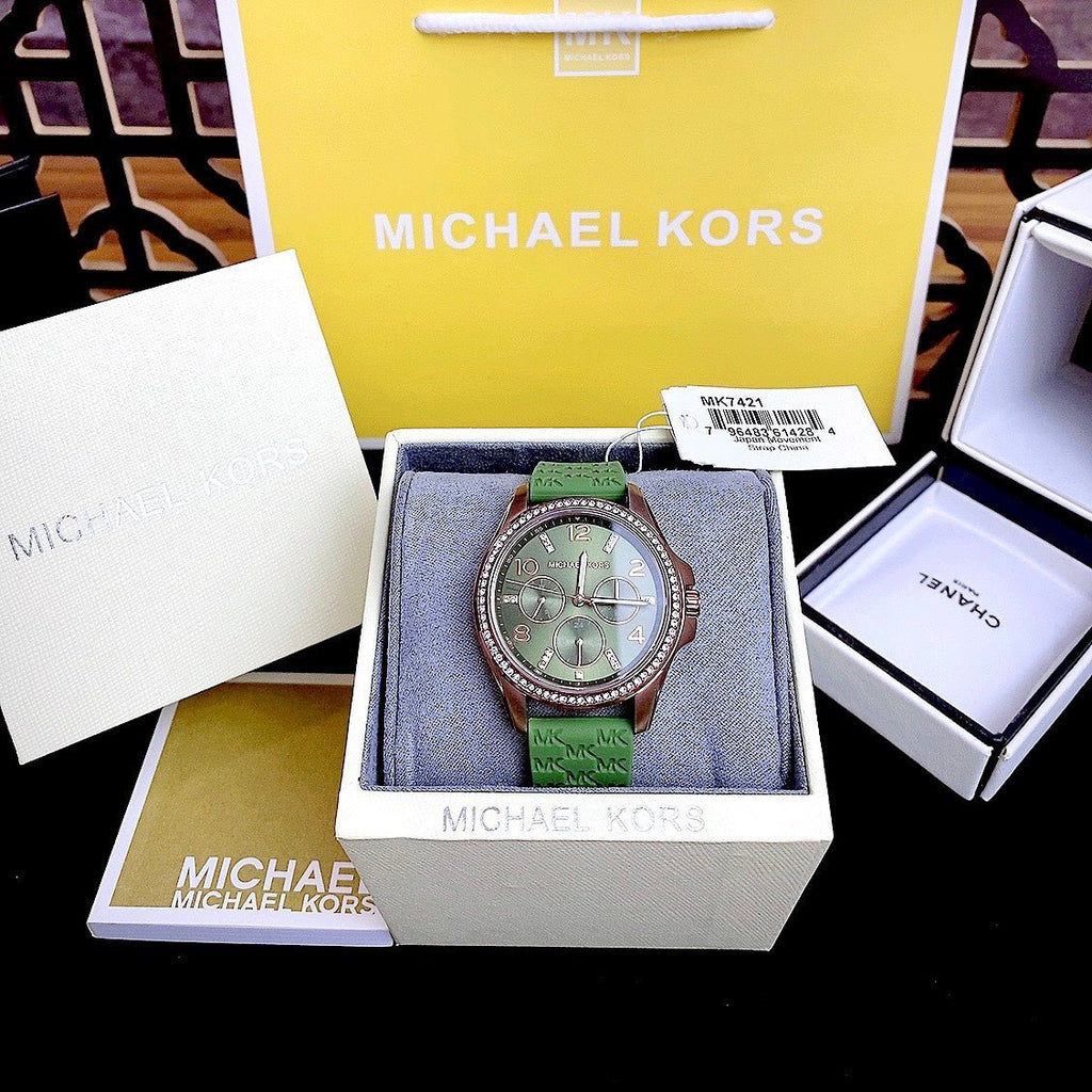 Michael Kors Mini Pilot Chronograph Green Dial Green Silicone Strap Watch For Women - MK7421 Buy Now By Michael Kors