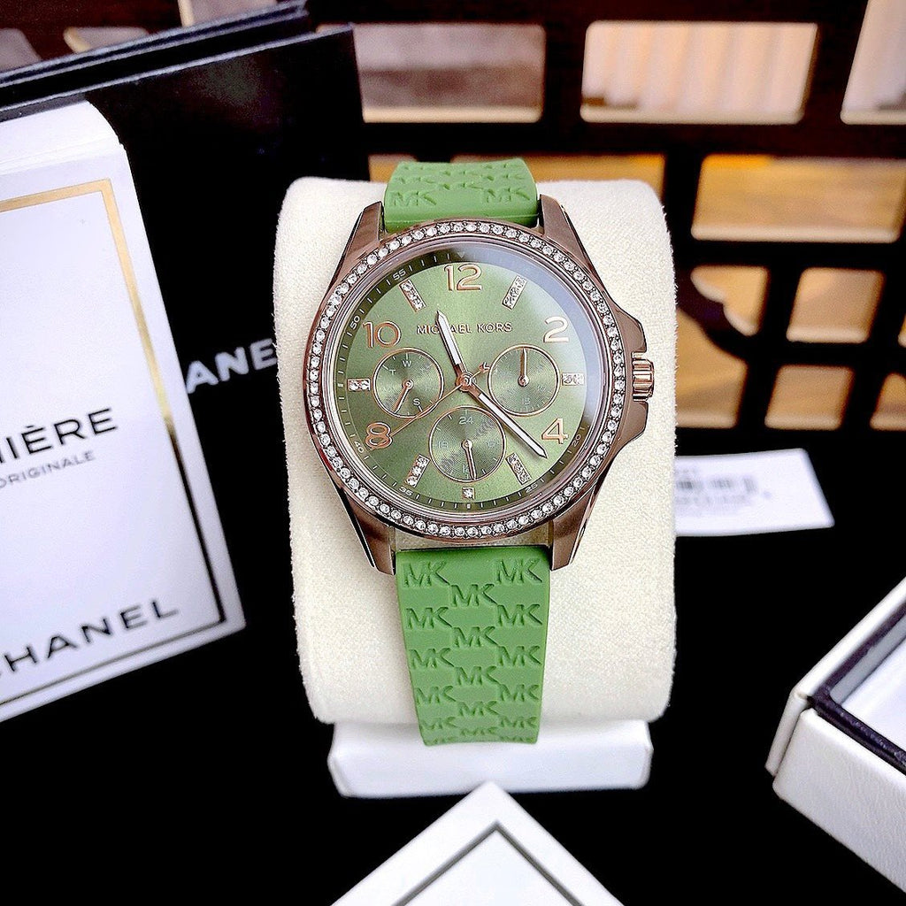 Michael Kors Mini Pilot Chronograph Green Dial Green Silicone Strap Watch For Women - MK7421 Buy Now By Michael Kors