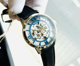 Fossil Townsman Automatic Skeleton Blue Dial Black Leather Strap Watch for Men - ME3200 Buy Now By Fossil