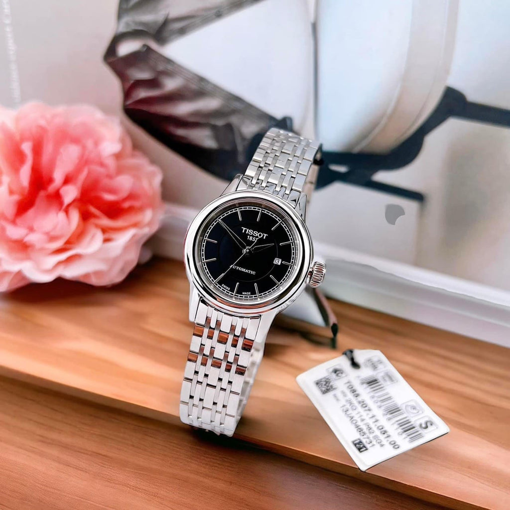 Tissot Carson Automatic Black Dial Silver Steel Strap Watch For Women - T085.207.11.051.00 Buy Now By Tissot
