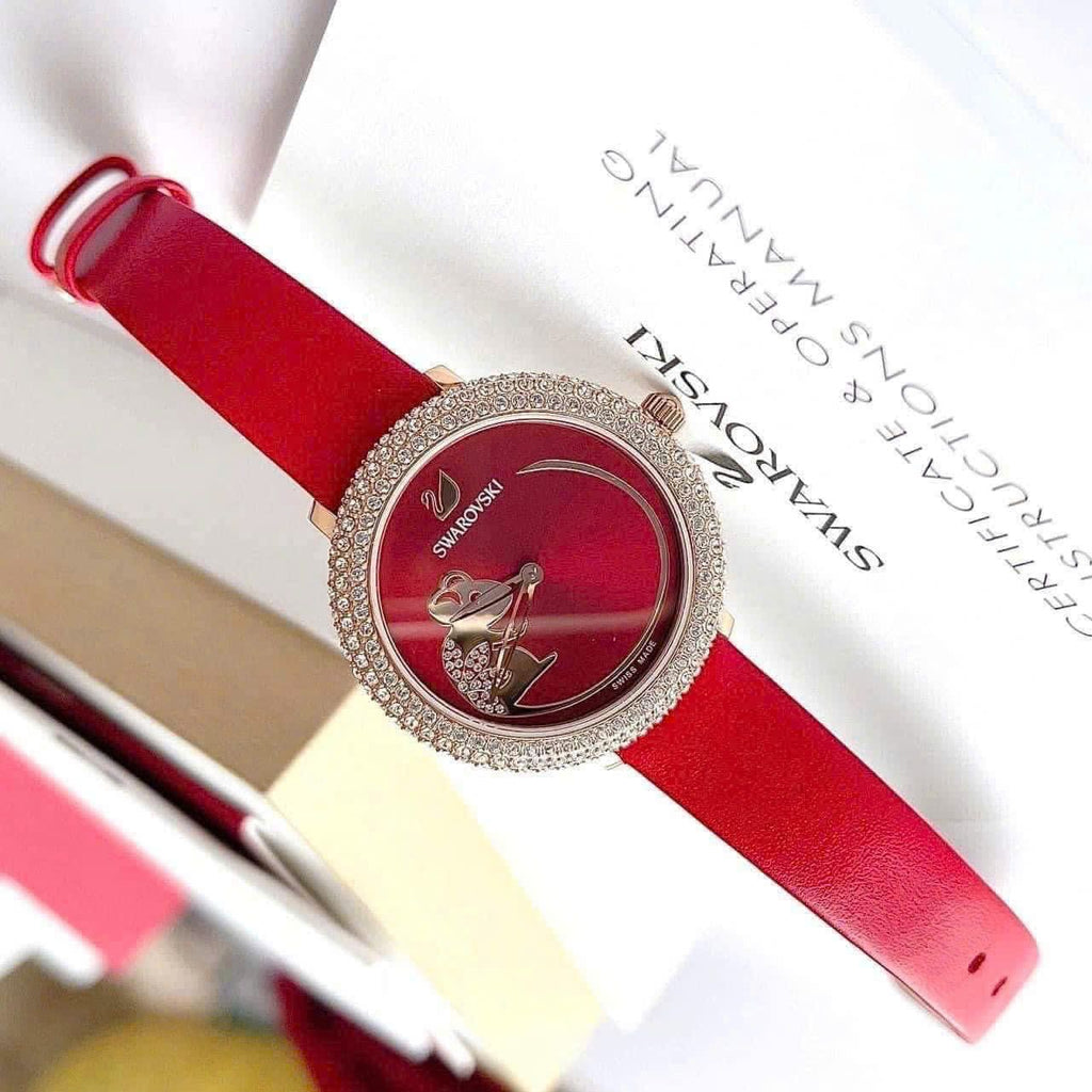 Swarovski Crystal Frost Red Dial Red Leather Strap Watch for Women - 5519226 Buy Now By Swarovski