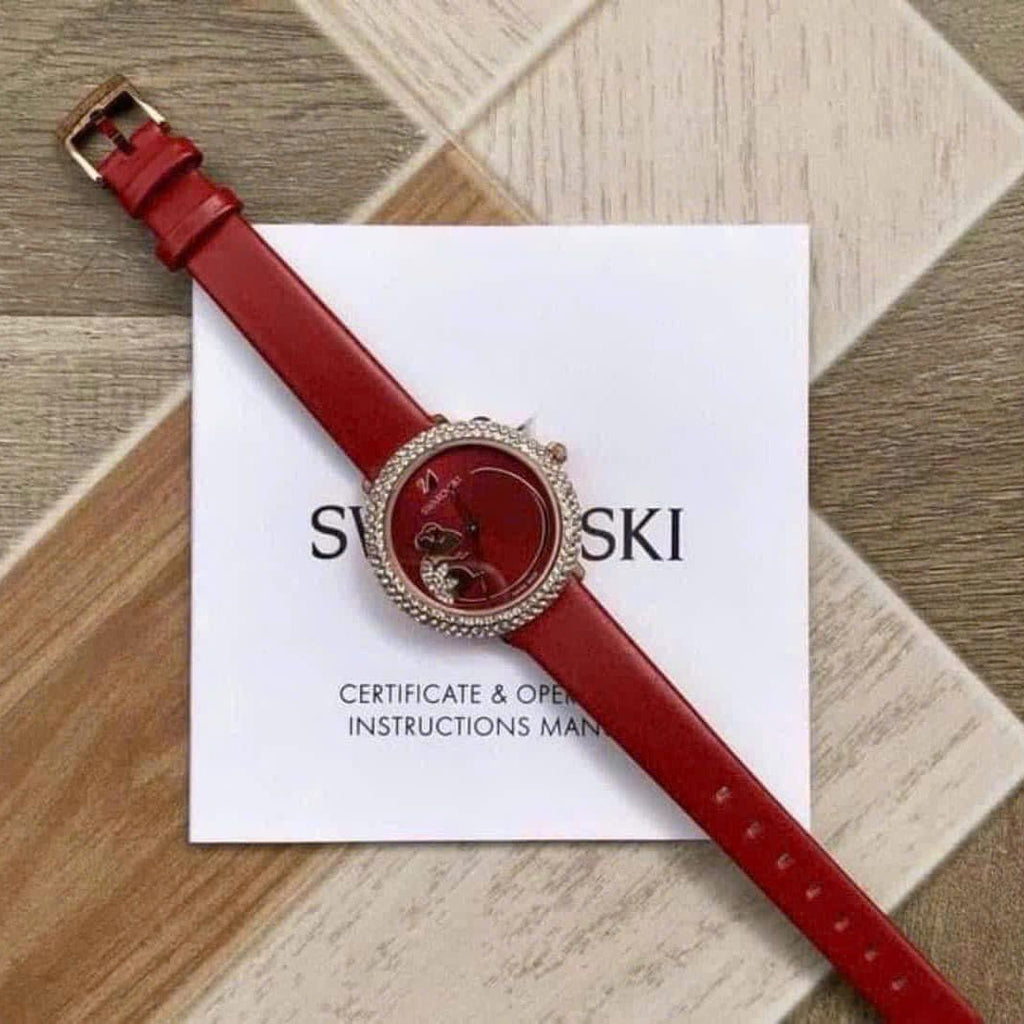 Swarovski Crystal Frost Red Dial Red Leather Strap Watch for Women - 5519226 Buy Now By Swarovski