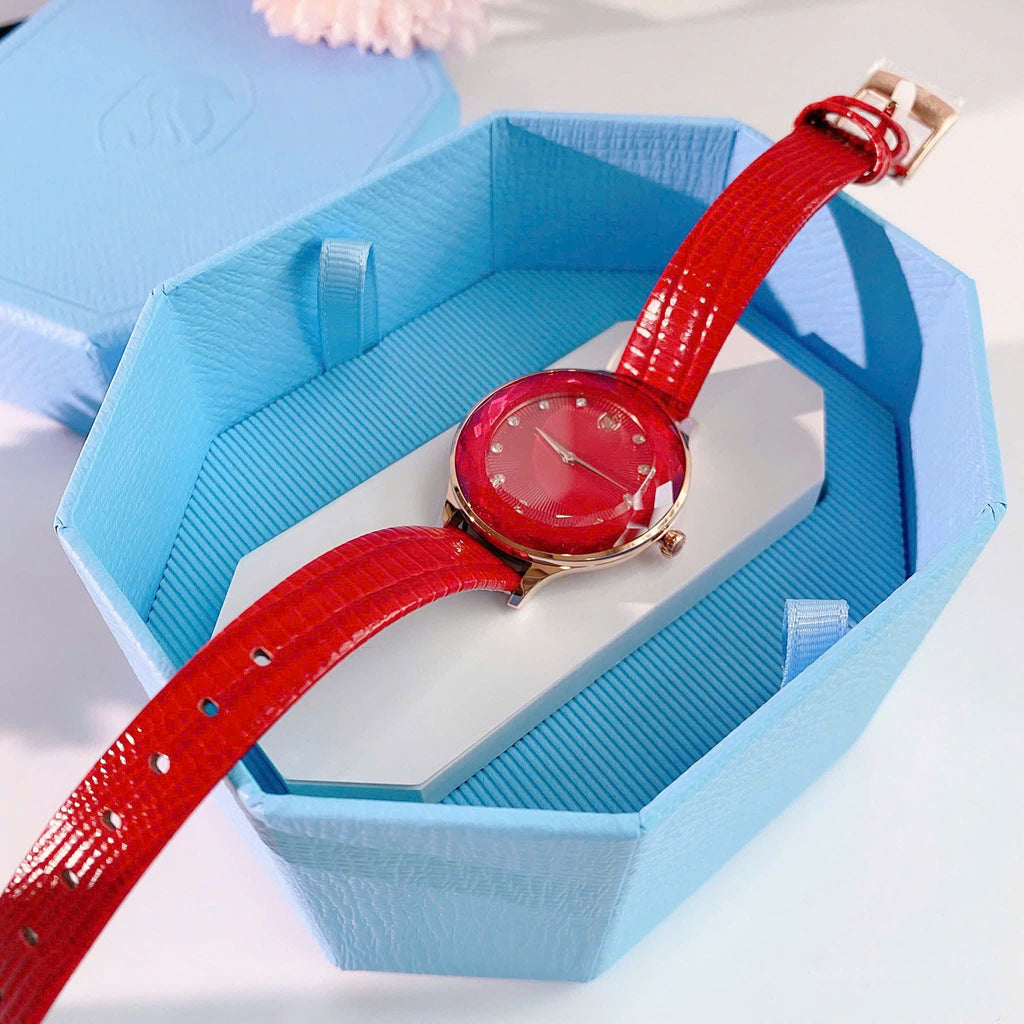 Swarovski Octea Nova Quartz Red Dial Red Leather Strap Watch for Women - 5650002 Buy Now By Swarovski
