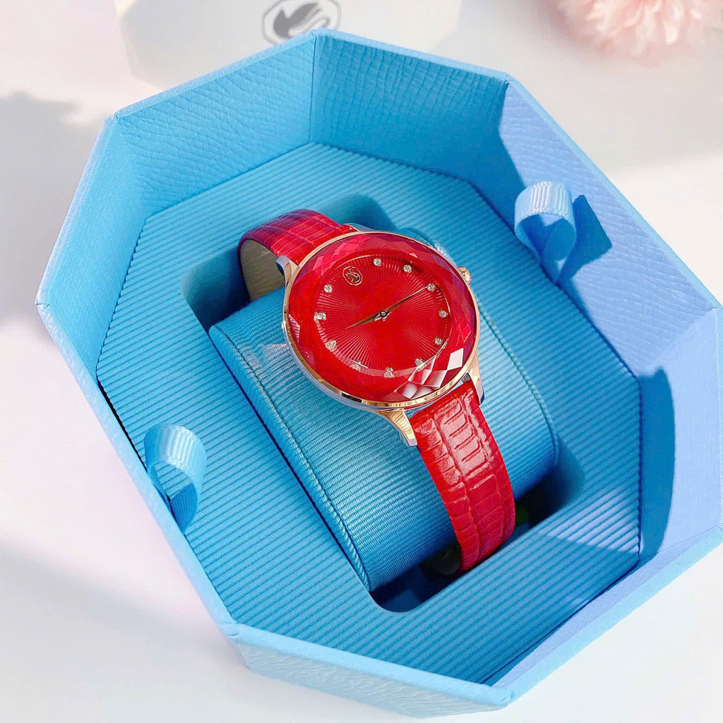 Swarovski Octea Nova Quartz Red Dial Red Leather Strap Watch for Women - 5650002 Buy Now By Swarovski