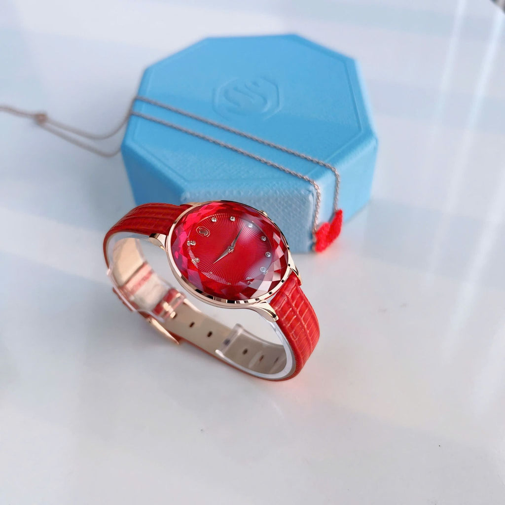 Swarovski Octea Nova Quartz Red Dial Red Leather Strap Watch for Women - 5650002 Buy Now By Swarovski