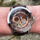 Bulova Classic Skeleton Automatic Brown Dial Brown Leather Strap Watch for Men - 96A120 Buy Now By Bulova