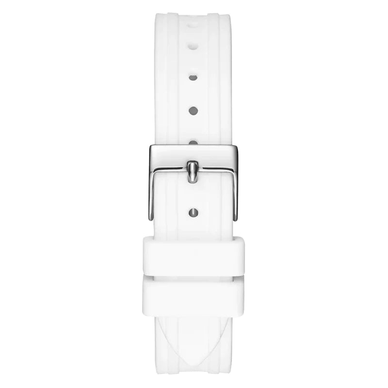 Guess Sparkling Silver Dial White Rubber Strap Watch For Women - GW0032L1 Buy Now By Guess