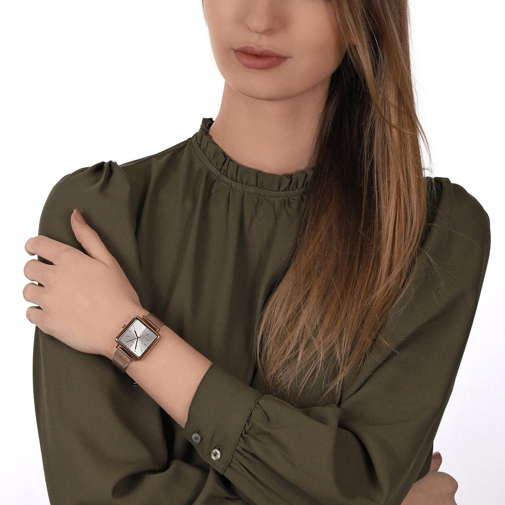 Armani Exchange Lola Quartz Silver Dial Rose Gold Mesh Strap Watch For Women - AX5802 Buy Now By Armani Exchange