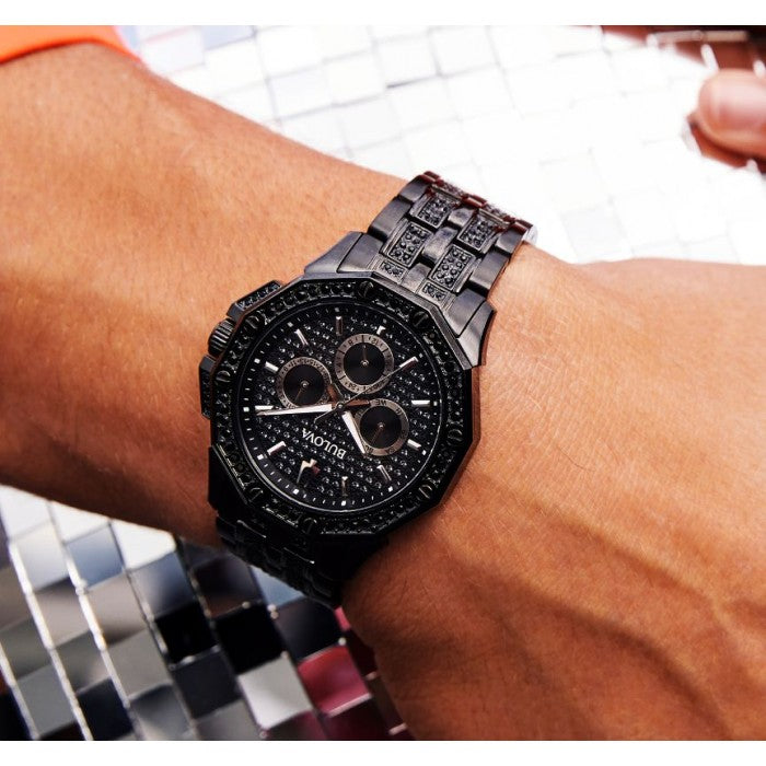 Bulova Octova Chronograph Black Crystal Dial Black Steel Strap Watch for Men - 98C134 Buy Now By Bulova