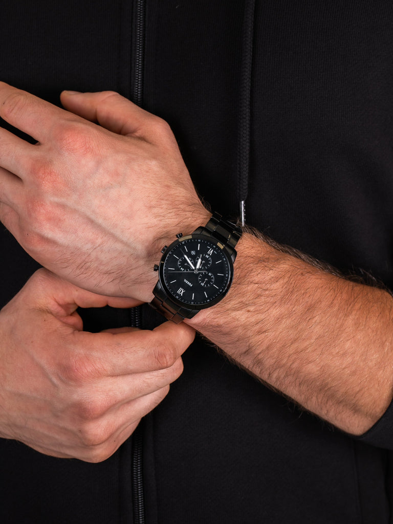 Fossil Neutra Chronograph Black Dial Black Steel Strap Watch for Men - FS5474 Buy Now By Fossil