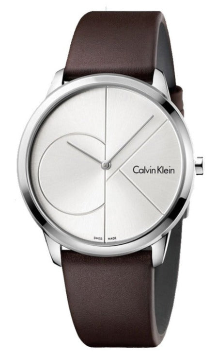 Calvin Klein Minimal Silver Dial Brown Leather Strap Watch for Men - K3M221G6 Buy Now By Calvin Klein