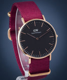 Daniel Wellington Classic Roselyn Black Dial Maroon Nylon Strap Watch For Women - DW00100273 Buy Now By Daniel Wellington