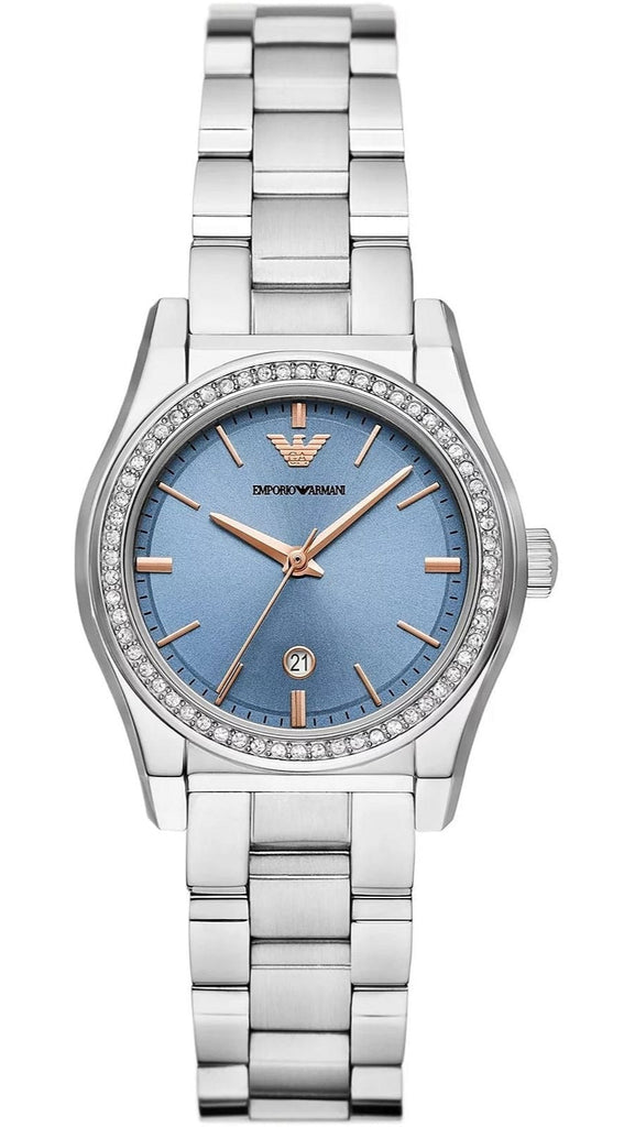 Emporio Armani Federica Three-Hand Date Blue Dial Silver Steel Strap Watch For Women - AR11593 Buy Now By Emporio Armani