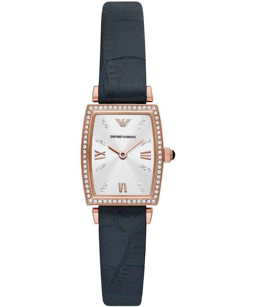 Emporio Armani Gianni T Bar Crystals Silver Dial Blue Leather Strap Watch For Women - AR11469 Buy Now By Emporio Armani