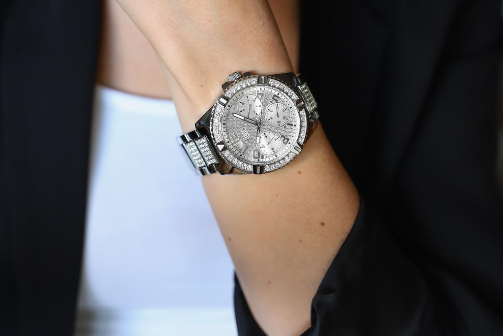 Guess Frontier Diamonds Silver Dial Silver Steel Strap Watch For Women - W1156L1 Buy Now By Guess