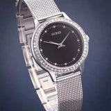 Guess Chelsea Crystals Black Dial Silver Mesh Bracelet Watch For Women - W0647L5 Buy Now By Guess