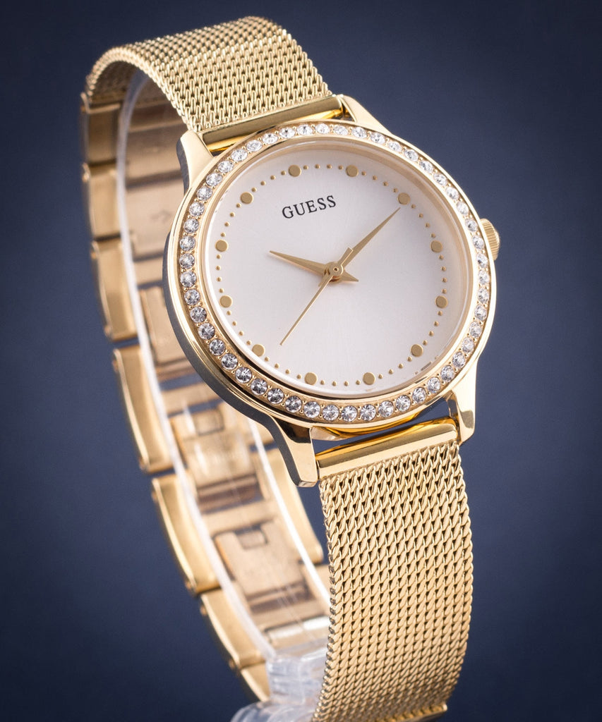 Guess Chelsea Mother of Pearl White Dial Rose Gold Mesh Strap Watch For Women - W0647L2 Buy Now By Guess