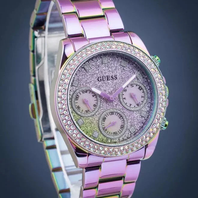 Guess Confetti Chronograph Crystals Multicolor Dial Purple Steel Strap Watch For Women - GW0483L5 Buy Now By Guess