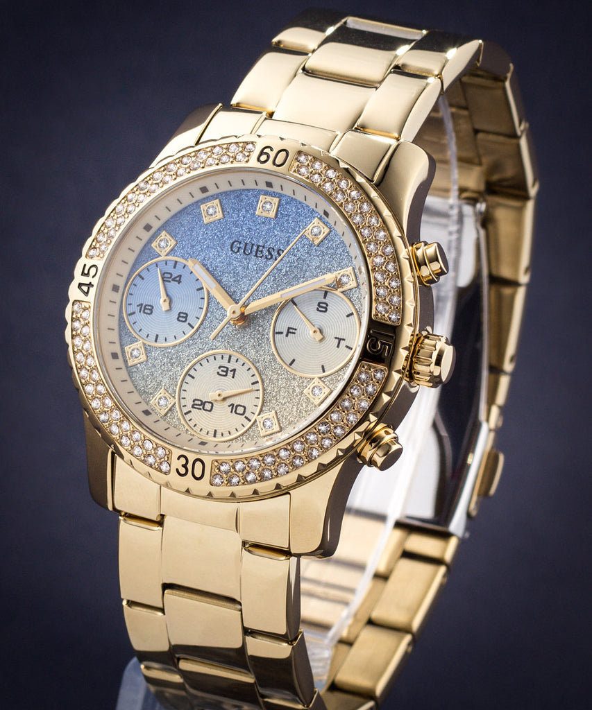 Guess Confetti Diamonds Gold Dial Gold Steel Strap Watch for Women - W0774L2 Buy Now By Guess