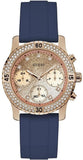Guess Confetti Diamonds Gold Dial Blue Rubber Strap Watch For Women - W1098L6 Buy Now By Guess