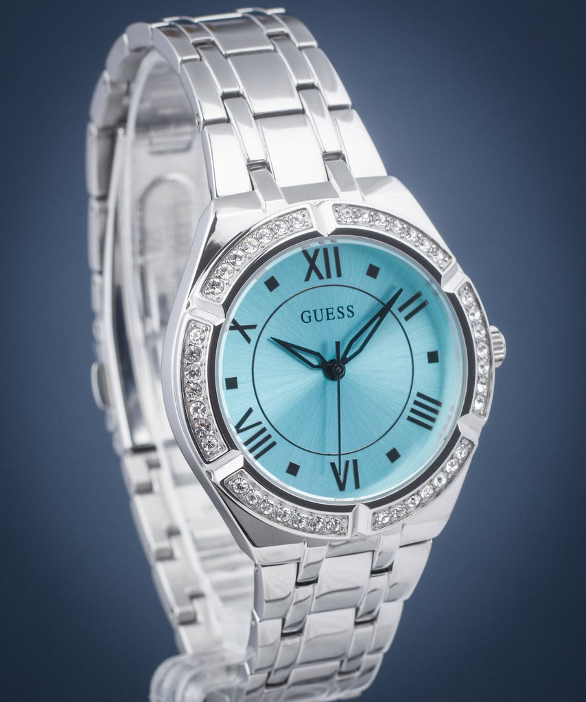 Guess Cosmo Diamonds Turquoise Dial Silver Steel Strap Watch for Women - GW0033L7 Buy Now By Guess
