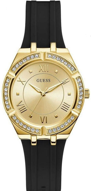 Guess Cosmo Diamonds Gold Dial Black Rubber Strap Watch for Women - GW0034L1 Buy Now By Guess