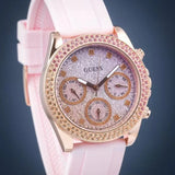 Guess Sparkling Chronograph Crystals Pink Dial Pink Silicone Strap Watch For Women - GW0032L4 Buy Now By Guess