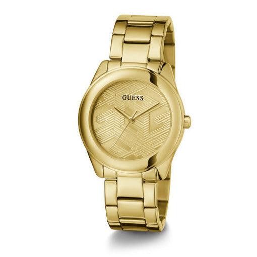 Guess Cubed Analog Gold Dial Gold Steel Strap Watch For Women - GW0606L2 Buy Now By Guess