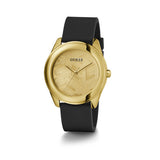 Guess Cubed Analog Gold Dial Black Silicone Strap Watch For Women - GW0665L1 Buy Now By Guess