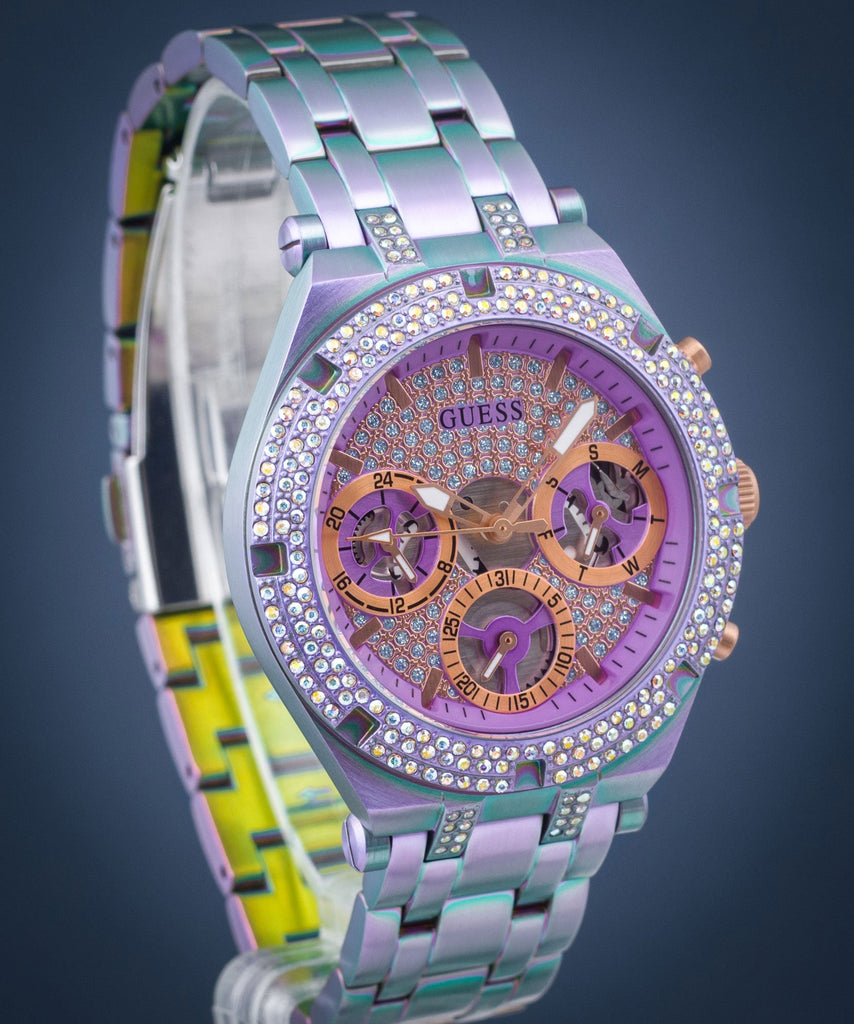 Guess Heiress Multifunction Diamonds Purple Dial Purple Steel Strap Watch for Women - GW0440L3 Buy Now By Guess