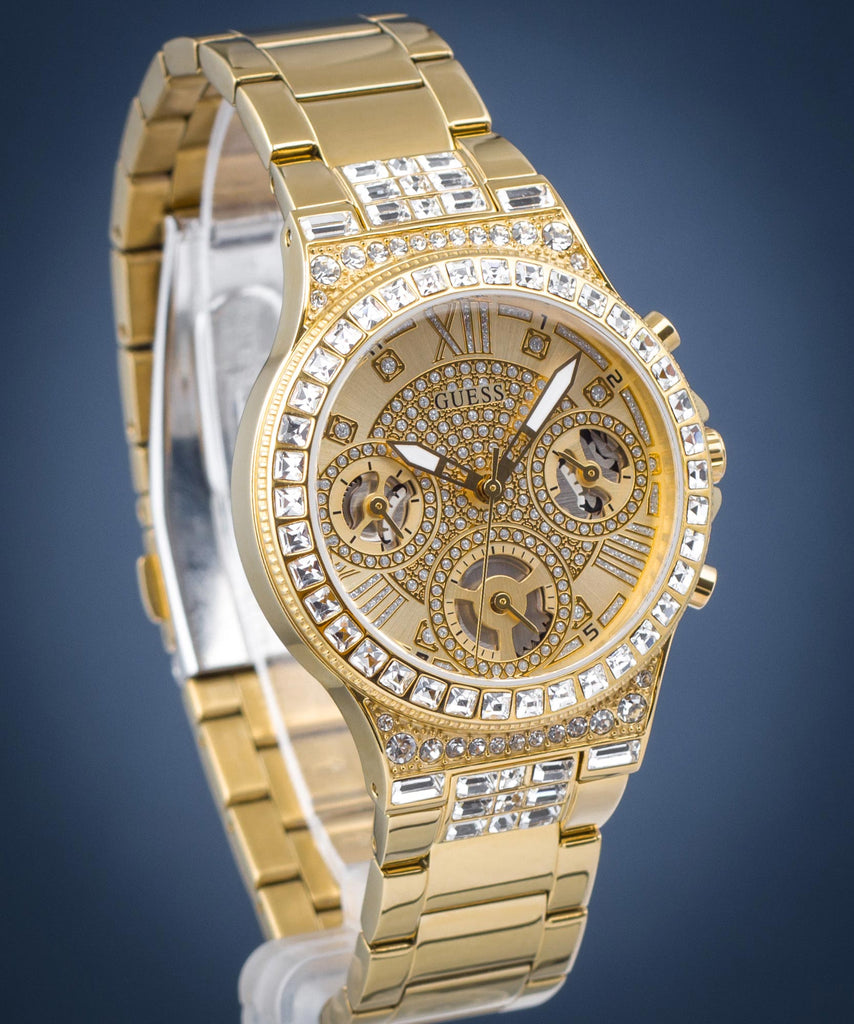 Guess Moonlight Multi Function Diamonds Gold Dial Gold Steel Strap Watch for Women - GW0320L2 Buy Now By Guess
