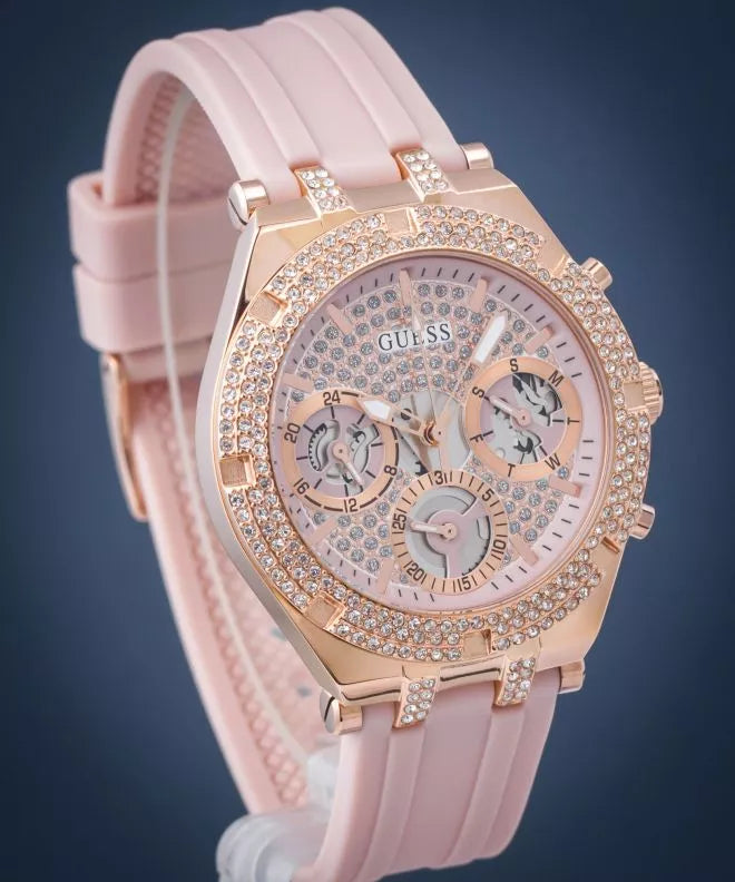 Guess Heiress Diamonds Rose Gold Dial Pink Rubber Strap Watch for Women - GW0407L3 Buy Now By Guess