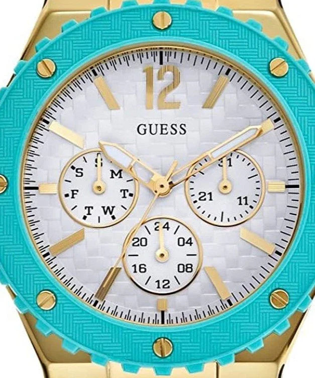 Guess Overdrive White Dial Turquoise Rubber Strap Watch for Women - W0149L3 Buy Now By Guess