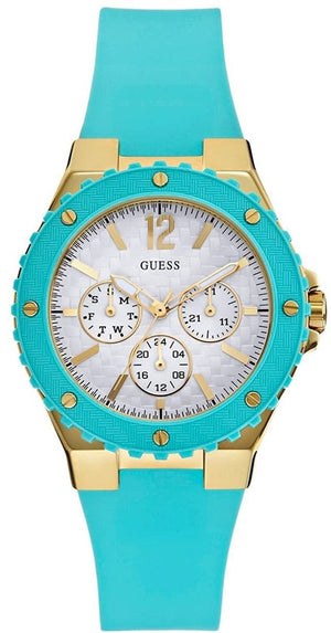 Guess Overdrive White Dial Turquoise Rubber Strap Watch for Women - W0149L3 Buy Now By Guess