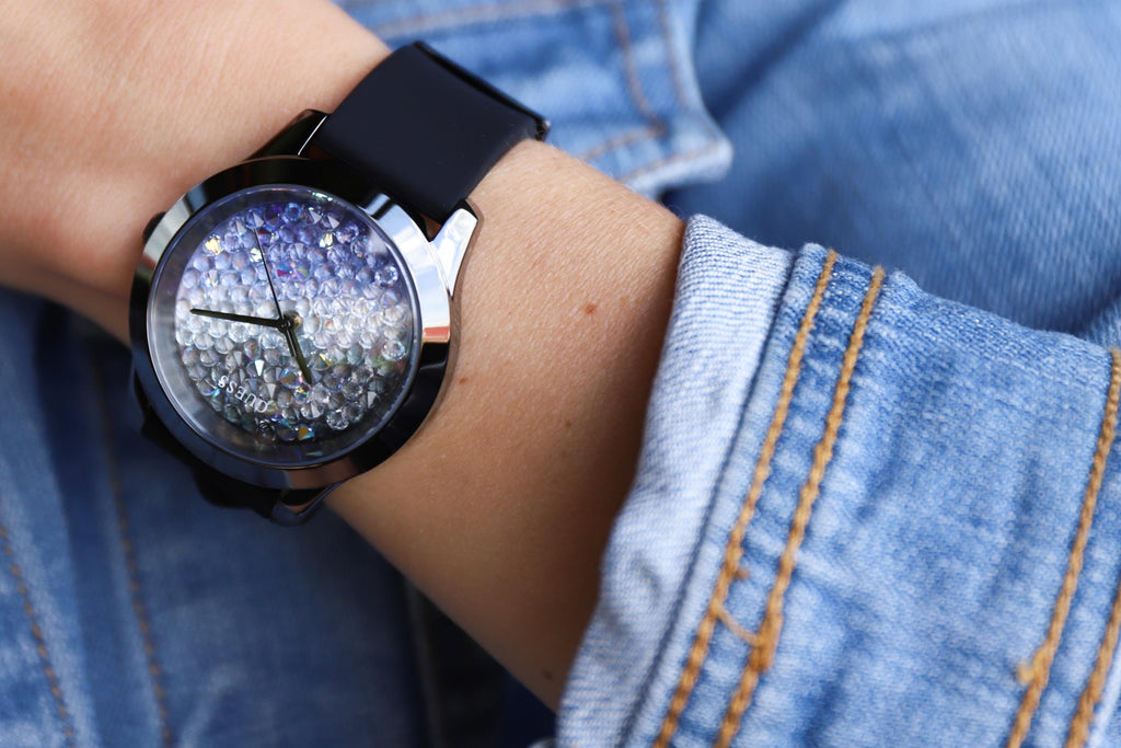 Guess Crush Crystals Silver Dial Black Rubber Strap Watch for Women - W1223L4 Buy Now By Guess