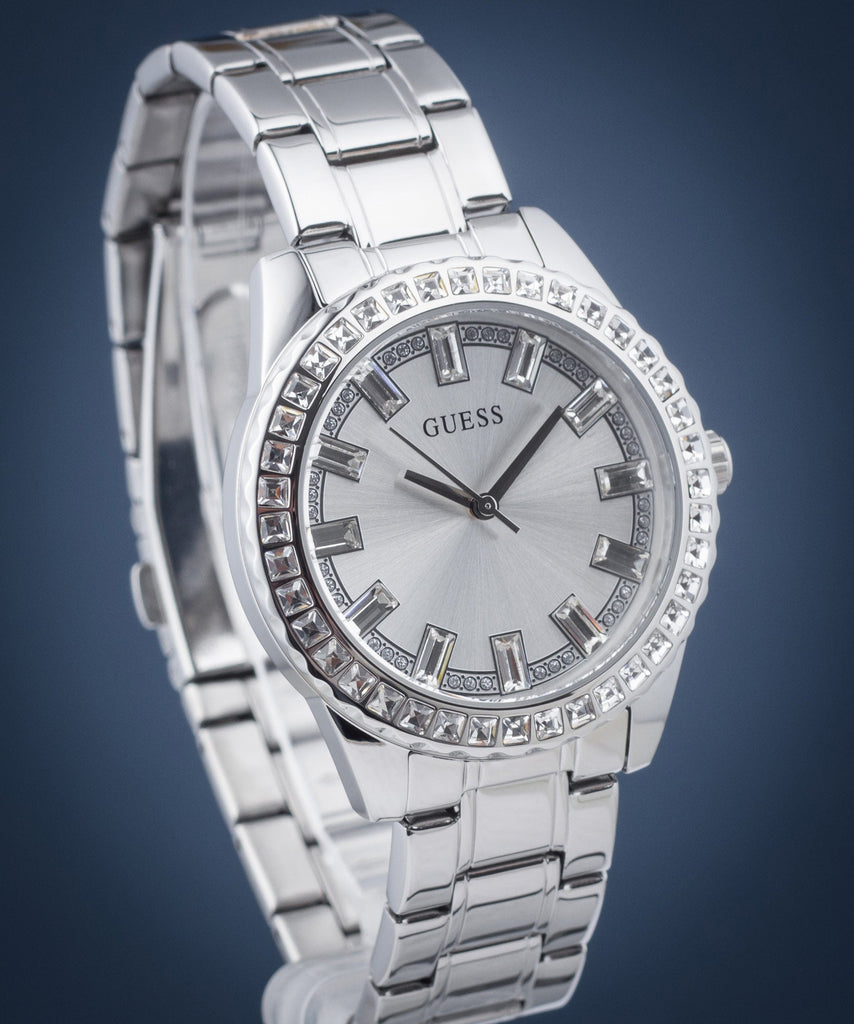 Guess Sparkler Diamonds Silver Dial Silver Steel Strap Watch for Women - GW0111L1 Buy Now By Guess