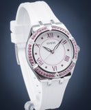 Guess Sparkling Silver Dial White Rubber Strap Watch For Women - GW0032L1 Buy Now By Guess
