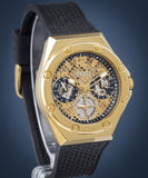 Guess Asteria Multifunction Gold Dial Black Rubber Strap Watch For Women - GW0620L2