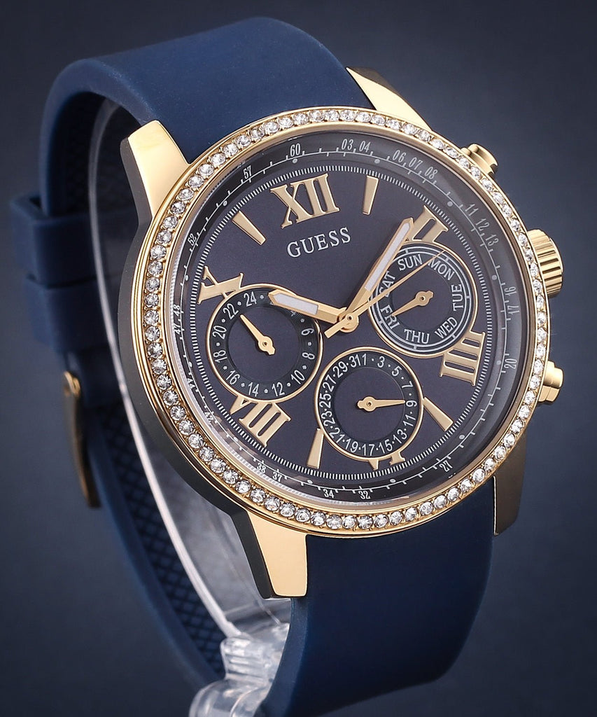 Guess Sunrise Blue Dial with Diamonds Blue Rubber Strap Watch For Women - W0616L2 Buy Now By Guess
