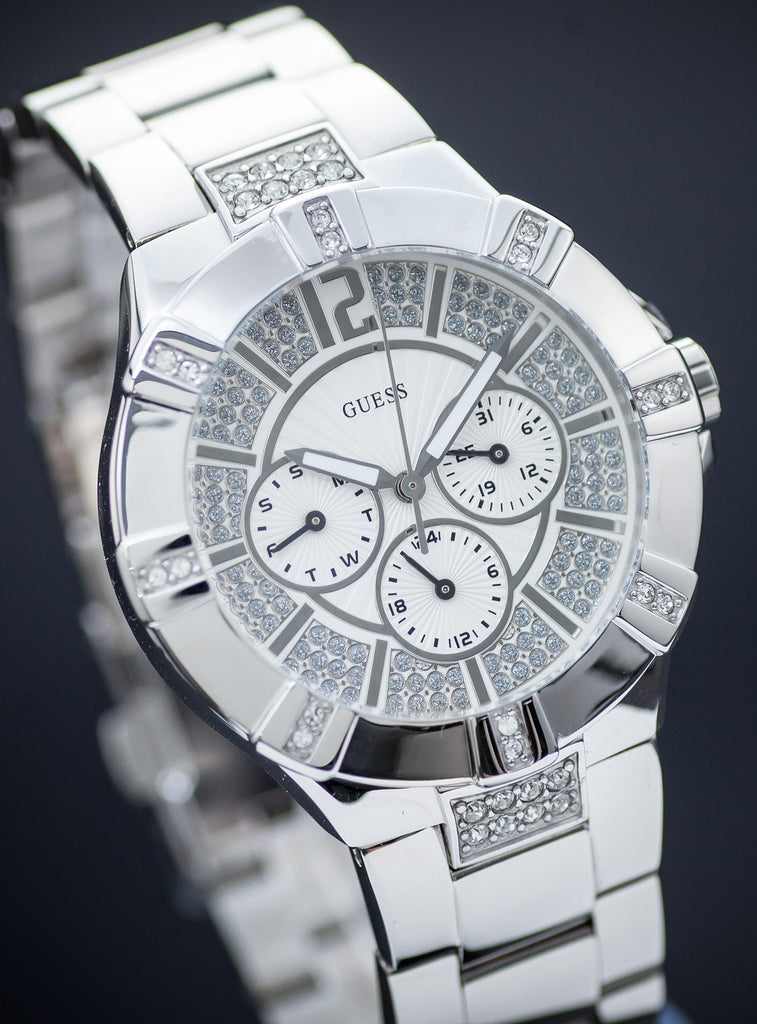 Guess Vista Diamonds Silver Dial Silver Steel Strap Watch for Women - W12080L1 Buy Now By Guess