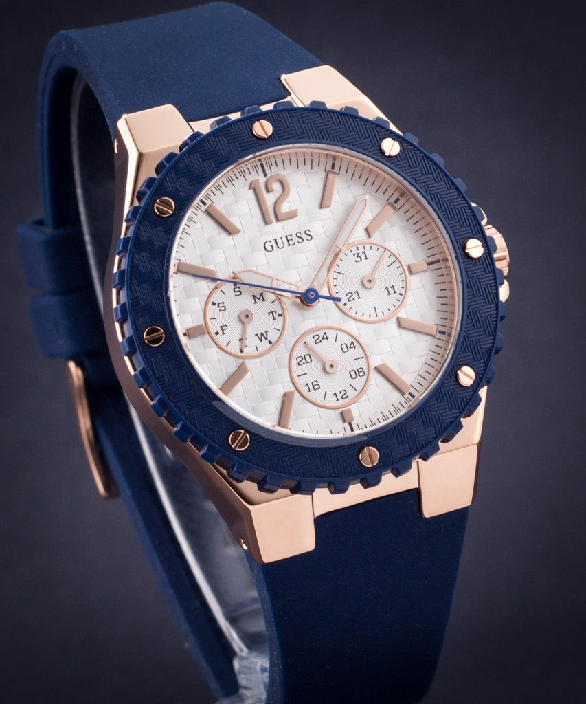 Guess Overdrive White Dial Blue Rubber Strap Watch for Women - W0149L5 Buy Now By Guess