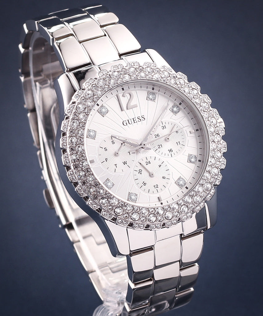Guess Dazzler Diamonds Silver Dial Silver Steel Strap Watch for Women - W0335L1 Buy Now By Guess