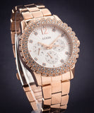 Guess Dazzler Diamonds Silver Dial Rose Gold Steel Strap Watch for Women - W0335L3 Buy Now By Guess