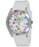 Guess Wanderlust Crystals Silver Dial White Rubber Strap Watch for Women - W1059L1 Buy Now By Guess