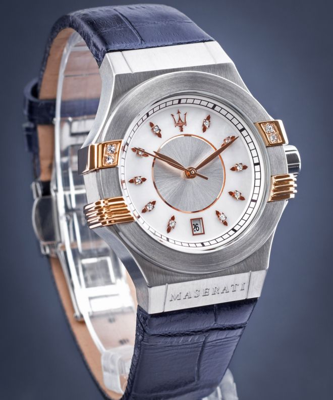 Maserati Potenza Diamonds Silver Dial Blue Leather Strap Watch For Women - R8851108502 Buy Now By Maserati