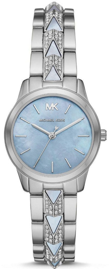 Michael Kors Runway Mercer Quartz Mother of Pearl Blue Dial Silver Steel Strap Watch For Women - MK6857 Buy Now By Michael Kors